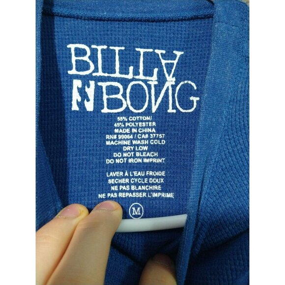 Billabong Shirt Mens Medium Blue Thermal Waffle Knit Logo Graphic Surf Skate - Picture 5 of 6
